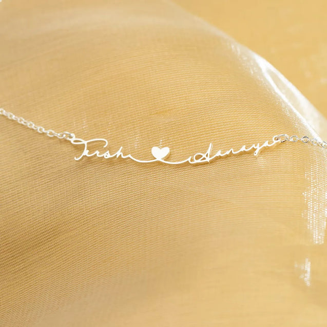 Silver Double Name Necklace with Heart for Couples