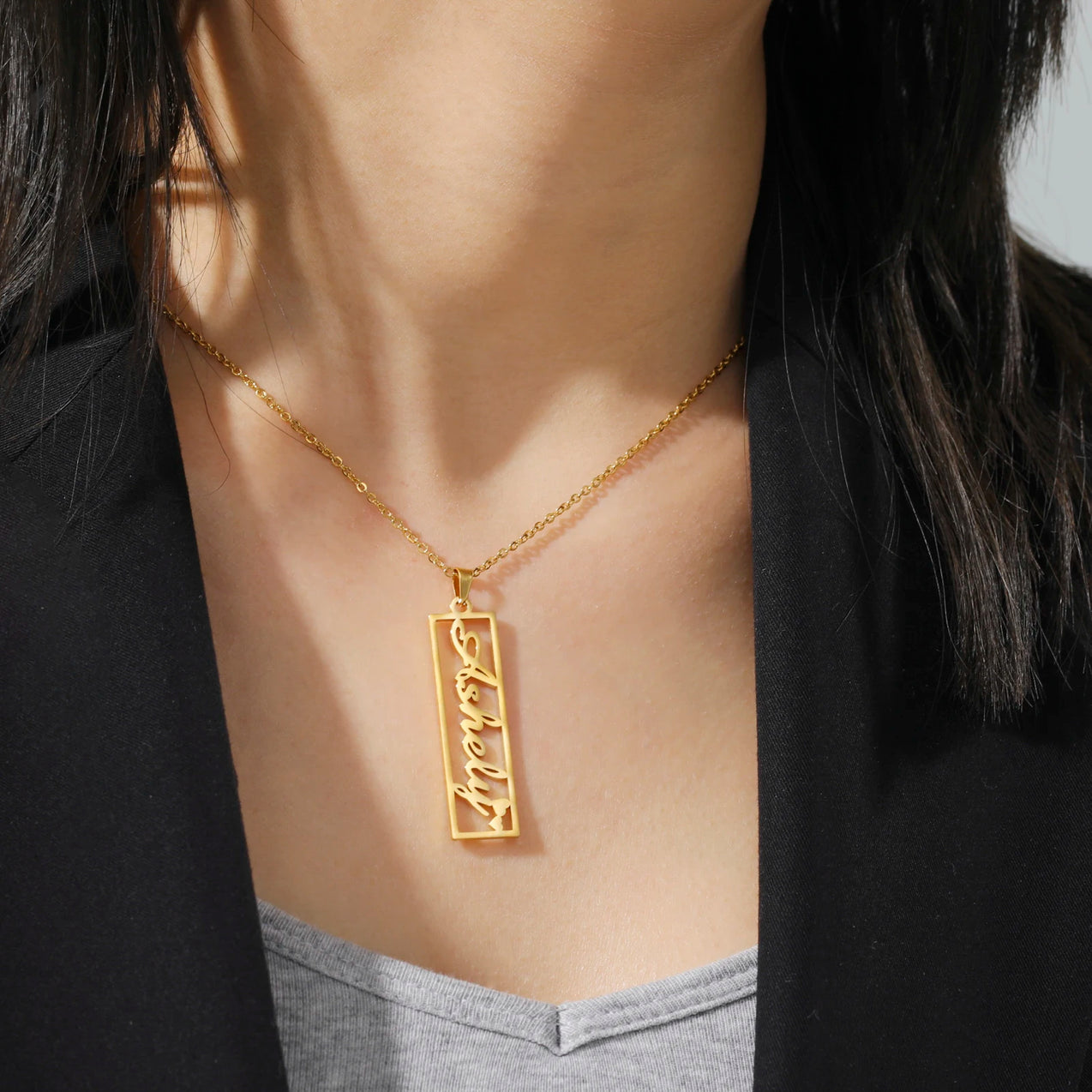 Rectangle Cross Custom Bar Name Necklace