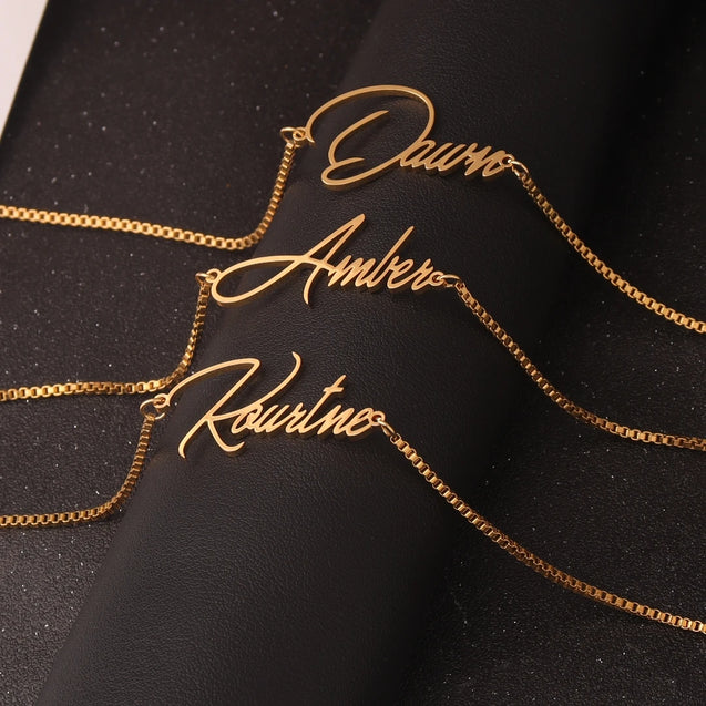 Gold Name Necklace with Box Chain