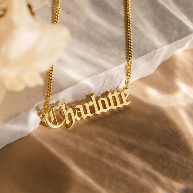 Bold Old English Custom Name Necklace with Cuban Chain