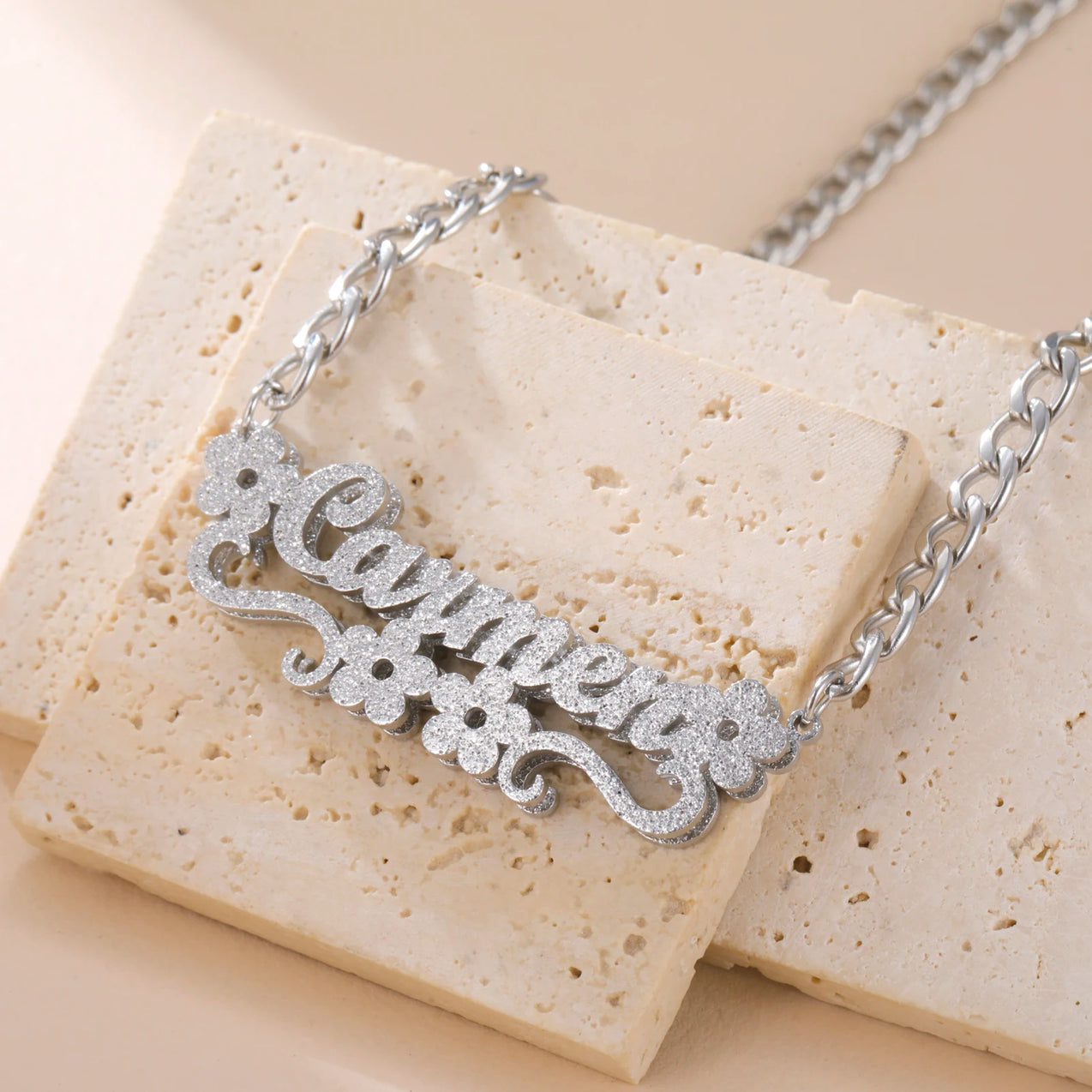 Heart Ribbon Cuban Chain Name Necklace