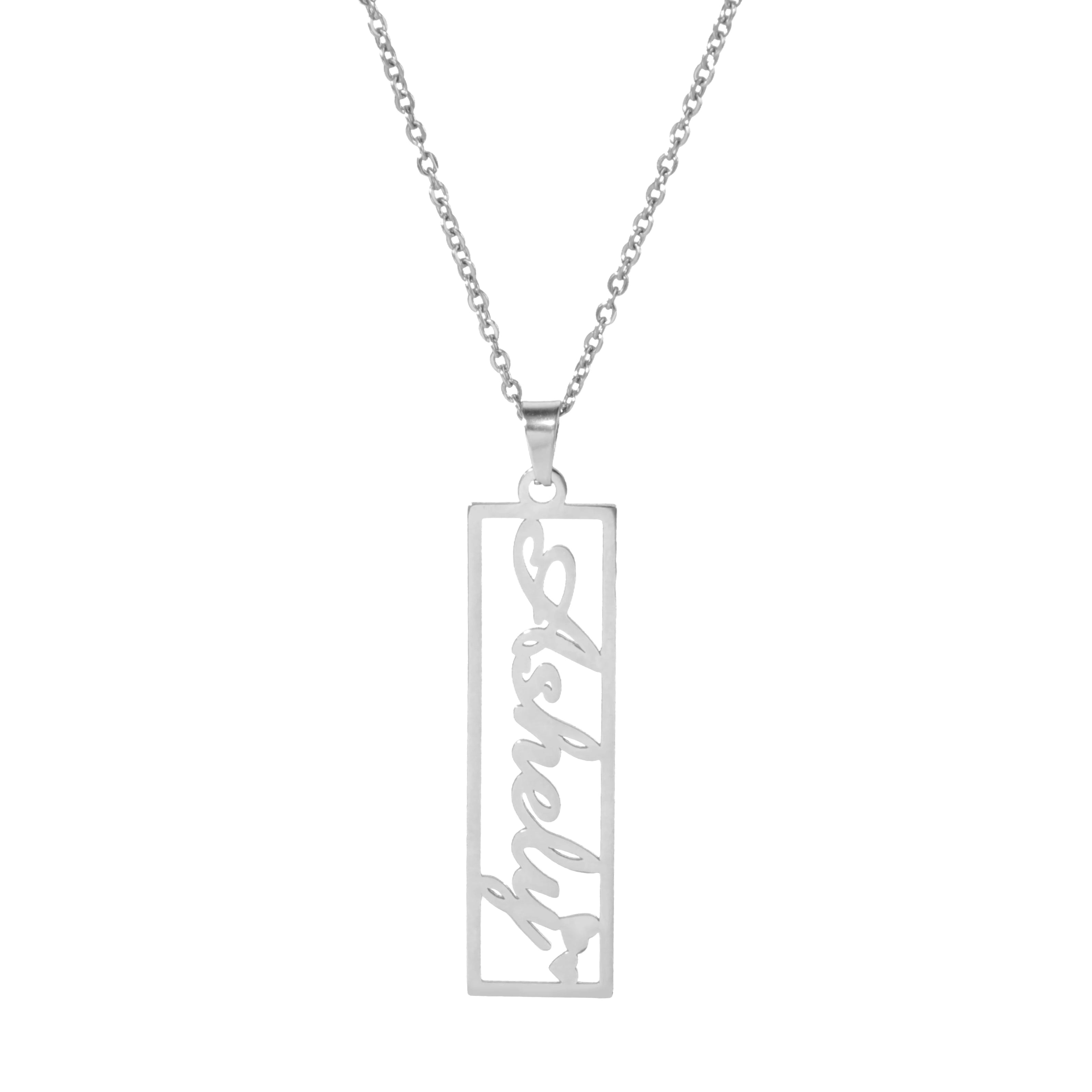 Rectangle Cross Custom Bar Name Necklace