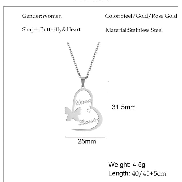 Shiny Butterfly Custom Name Necklace