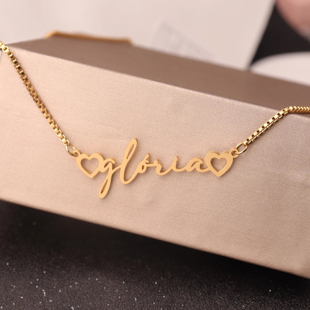 Gold Name Necklace with Box Chain