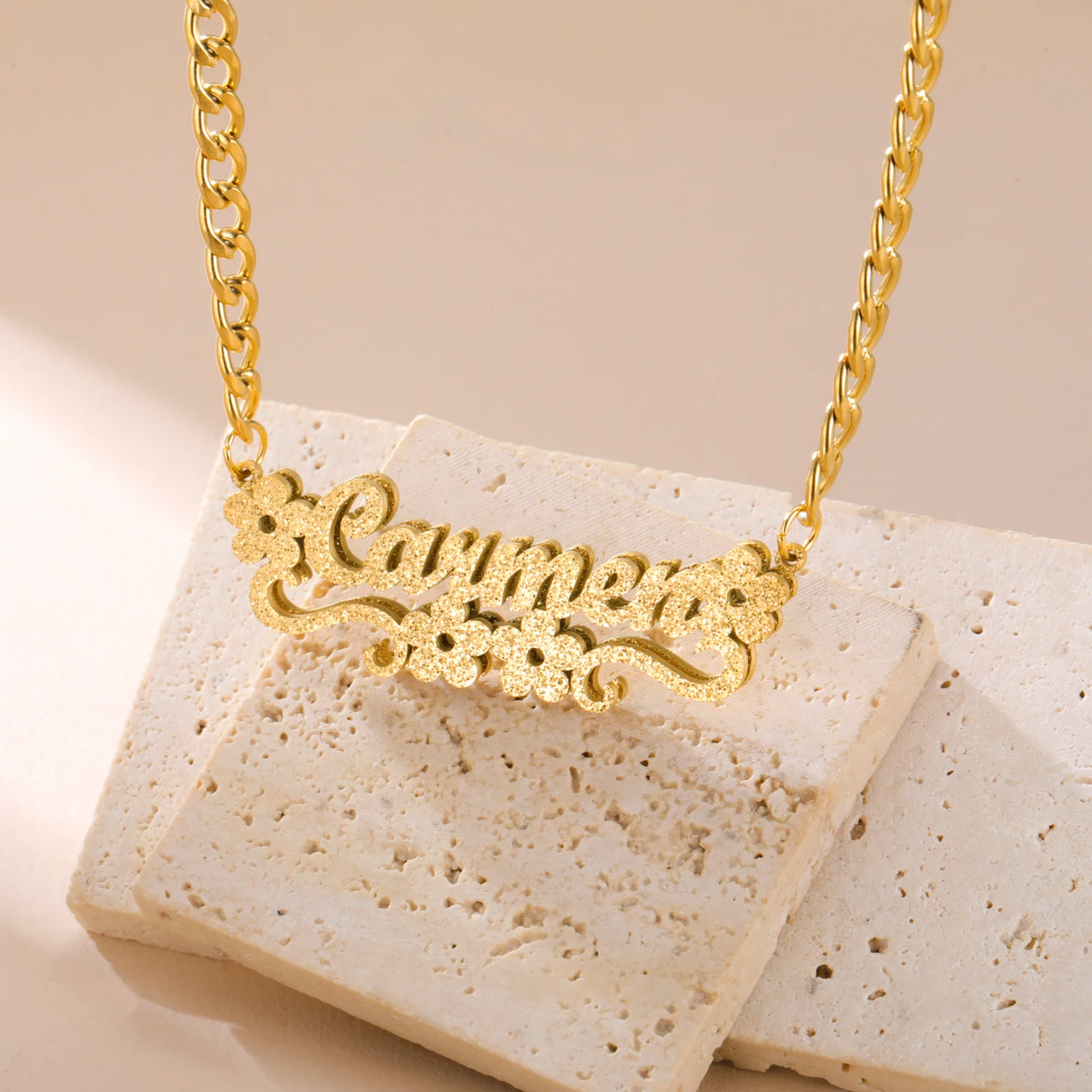 Heart Ribbon Cuban Chain Name Necklace