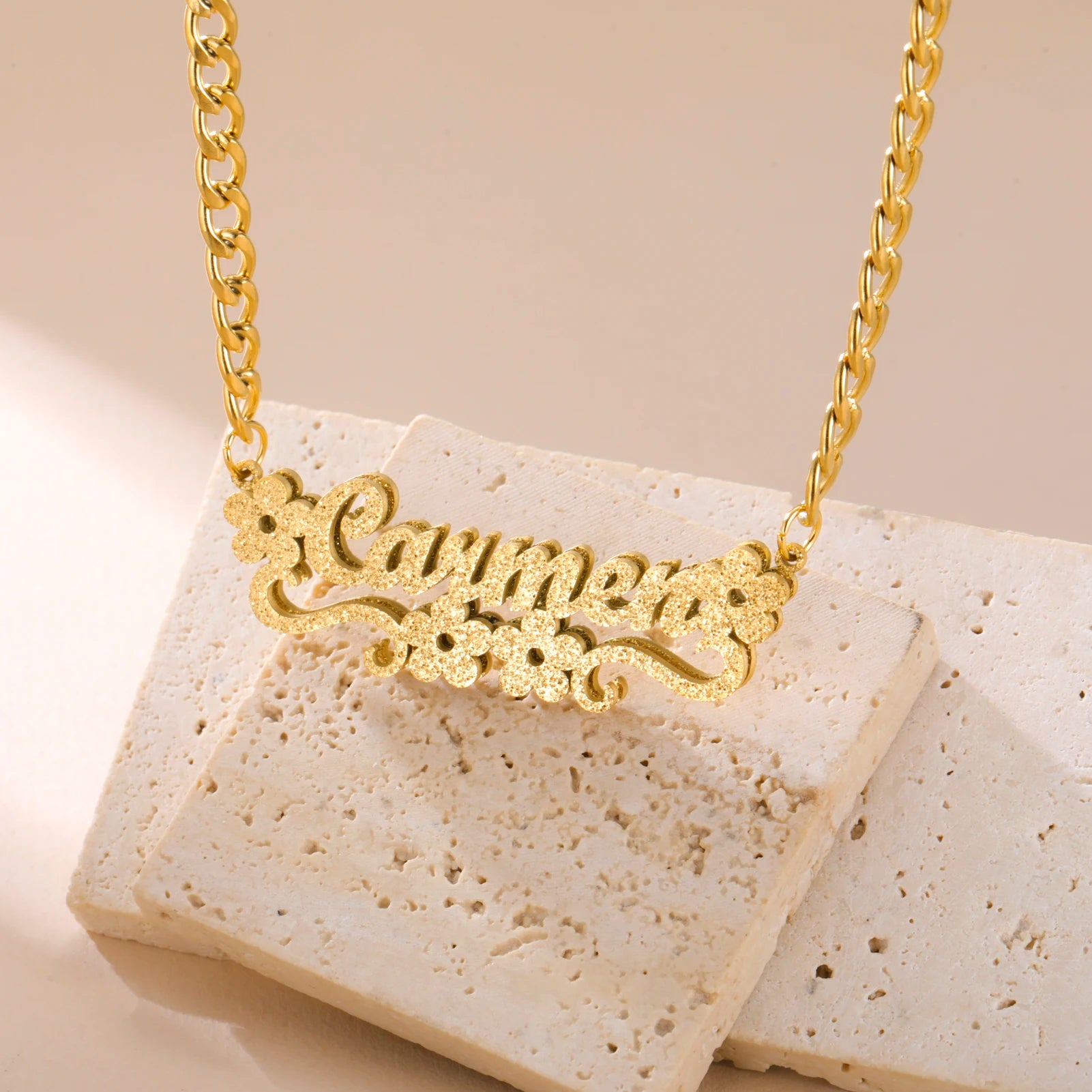 Heart Ribbon Cuban Chain Name Necklace