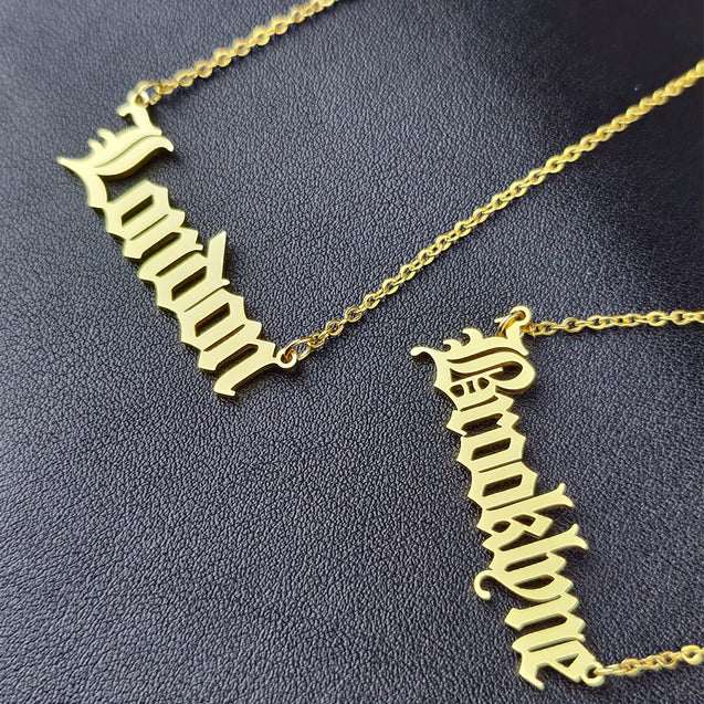 Old English Custom Name Necklace for Men and Women