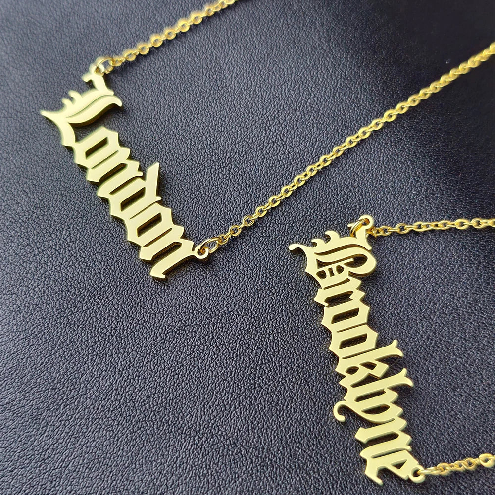 Old English Custom Name Necklace for Men and Women