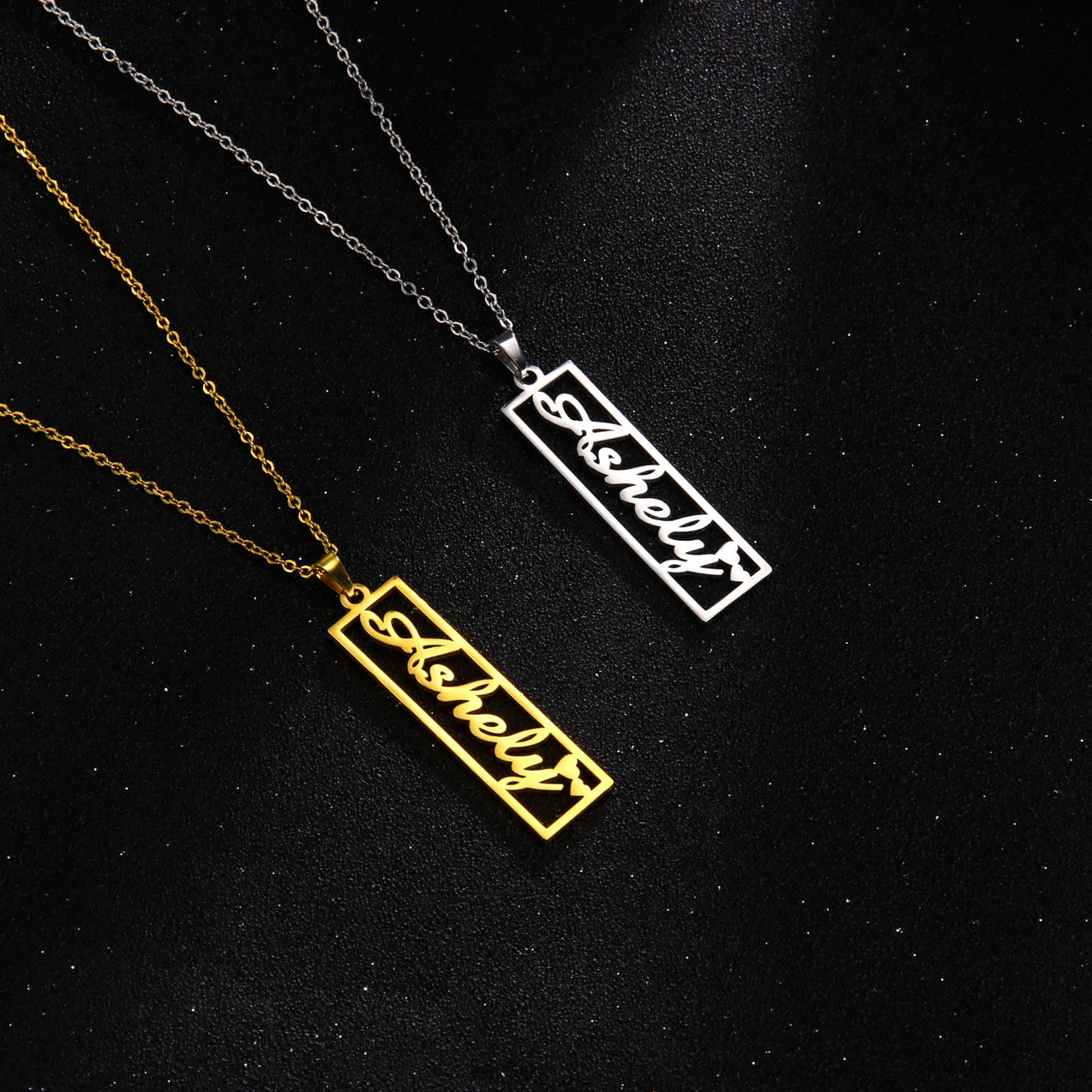 Rectangle Cross Custom Bar Name Necklace