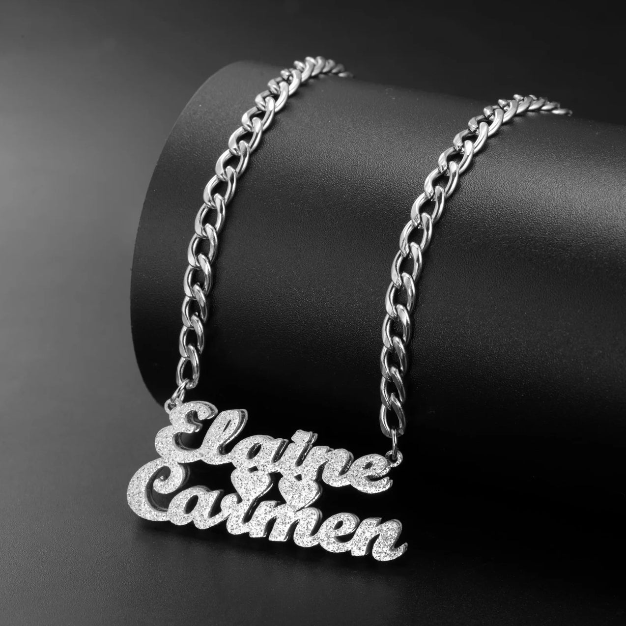 Heart Ribbon Cuban Chain Name Necklace