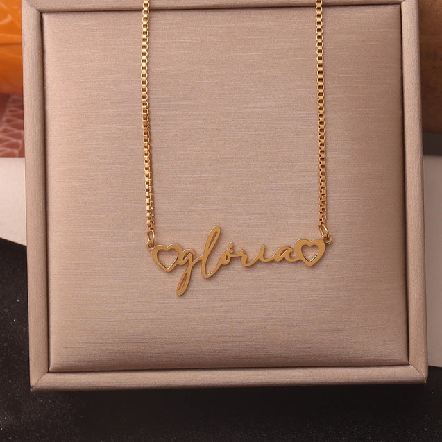 Gold Name Necklace with Box Chain
