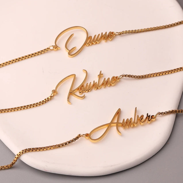 Gold Name Necklace with Box Chain