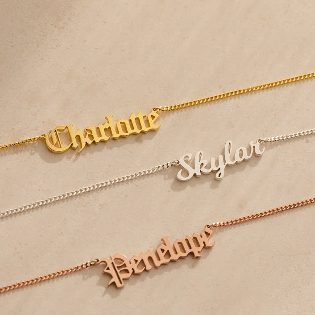 Bold Old English Custom Name Necklace with Cuban Chain