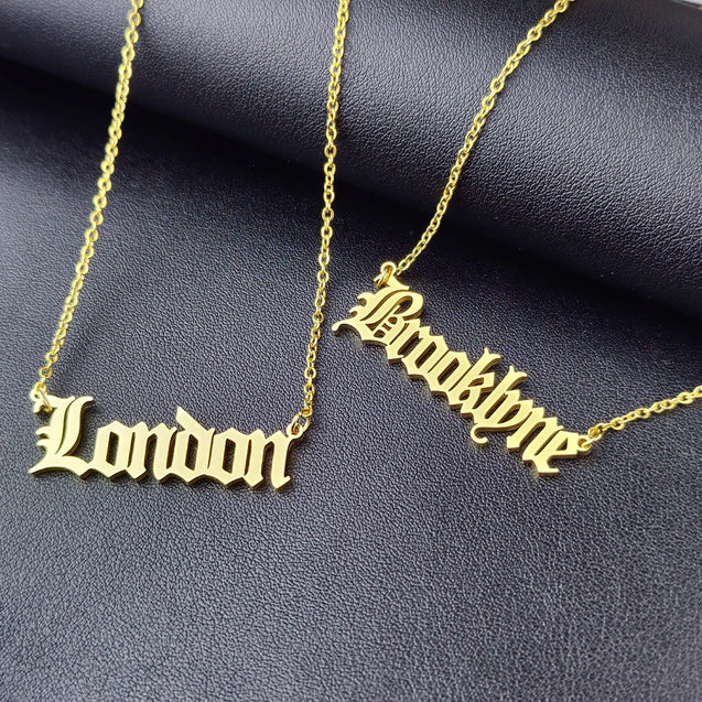 Old English Custom Name Necklace for Men and Women